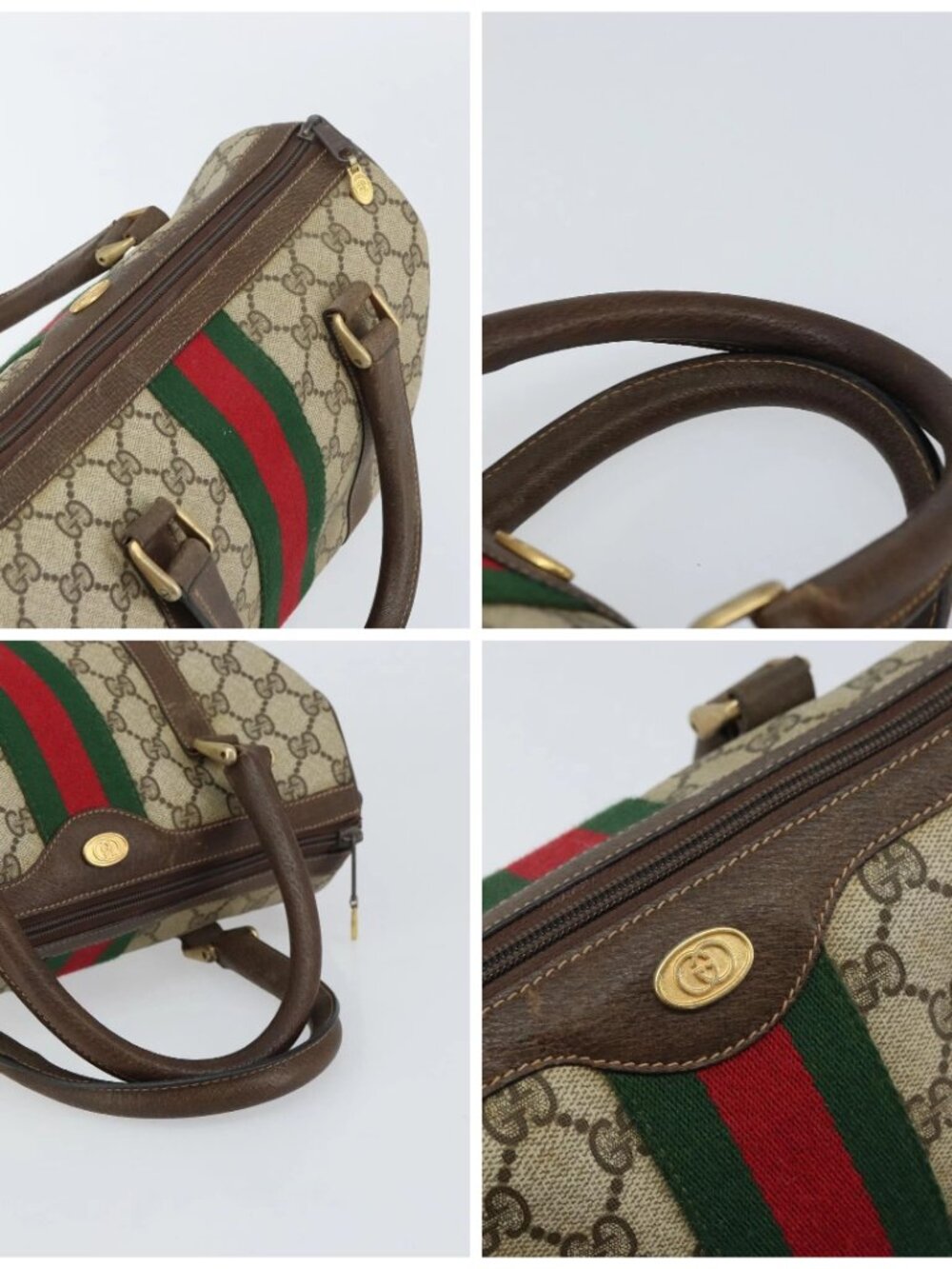 GUCCI GG Supreme Web Sherry Line Boston Bag PVC Beige Gold 010 378 Auth 159328 - Picture 16 of 16
